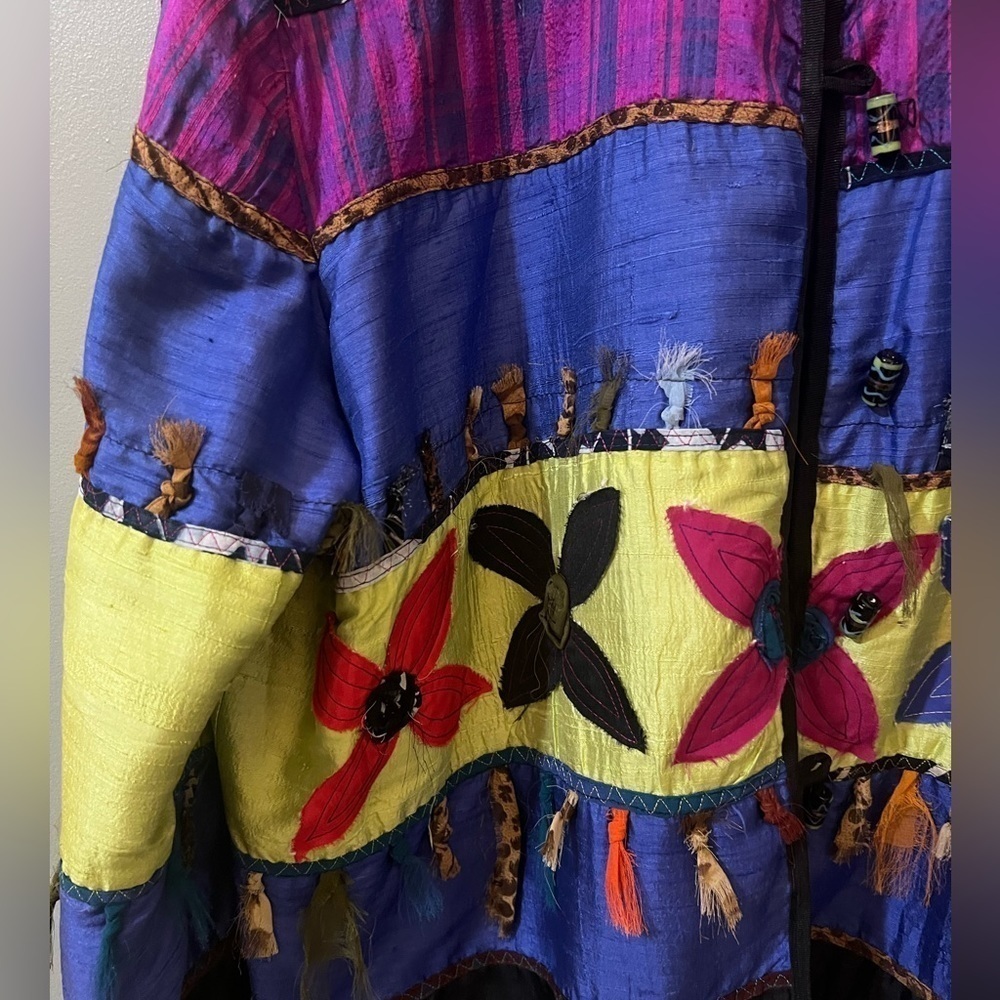 Allure Vintage Boho silk art deco 90’s multi colored toggle closure jacket 2X - Picture 2 of 8